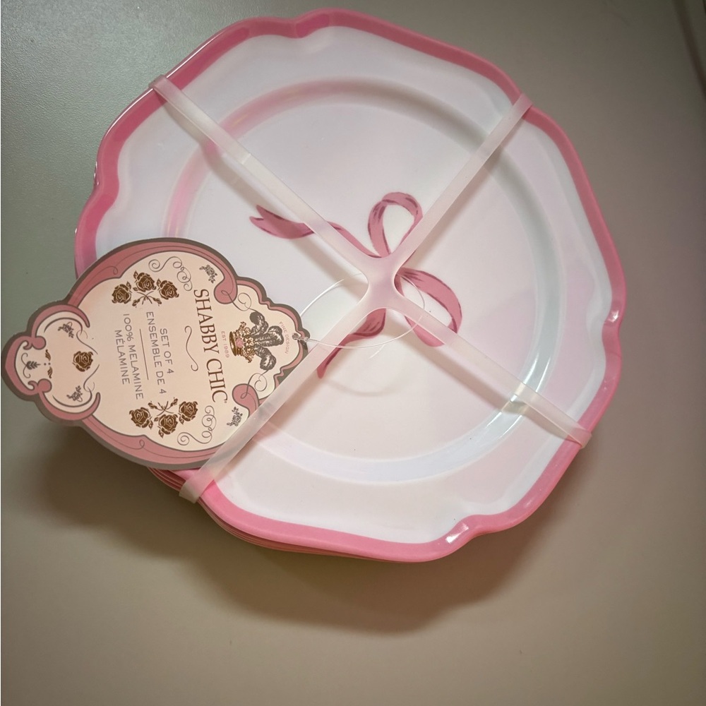 Shabby Chic Pink Bow and White Decorative Plates